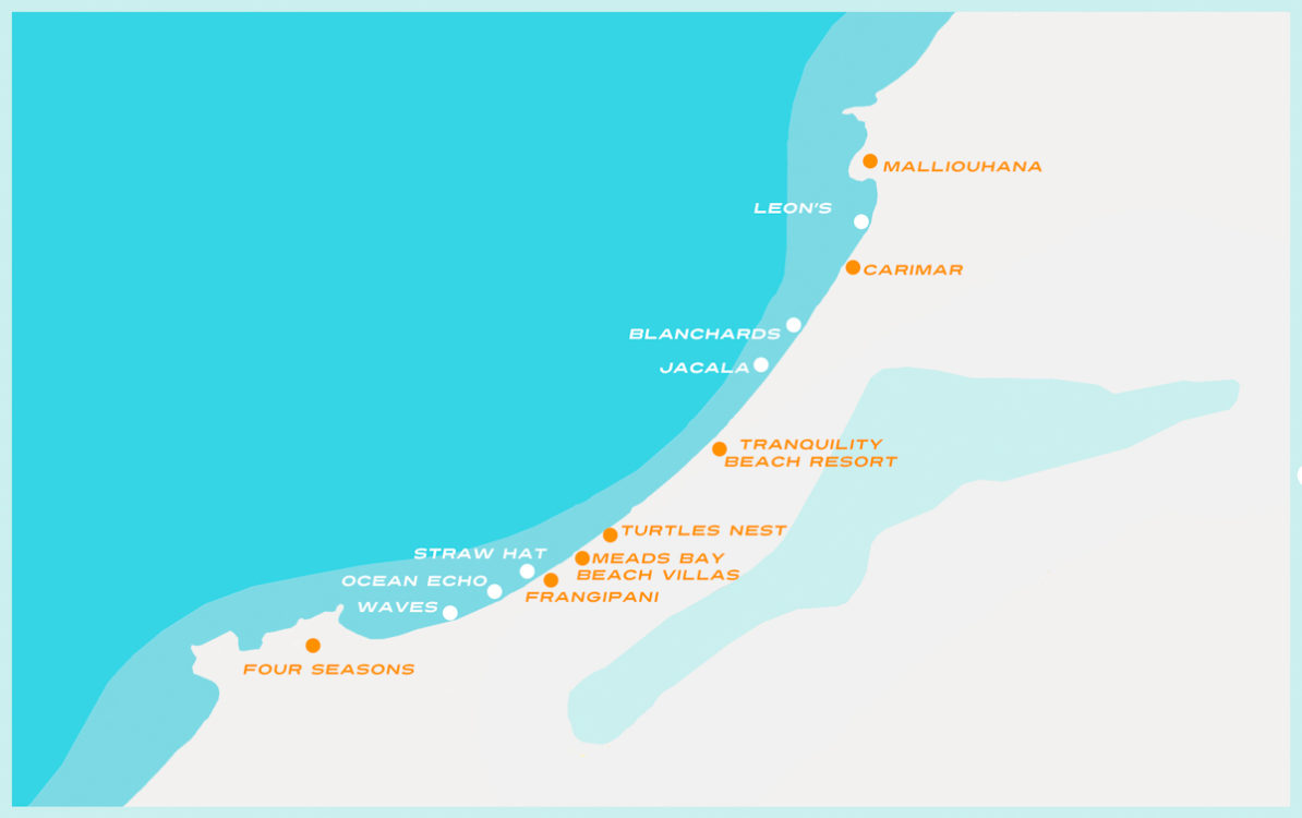 Map of bars restaurants and hotels on Meads Bay Anguilla